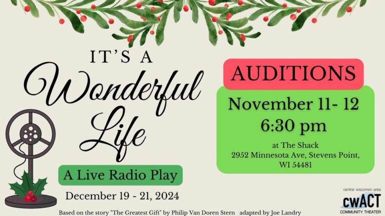 It's a Wonderful Life auditions November 11 & 12 @6:30pm at The Shack.